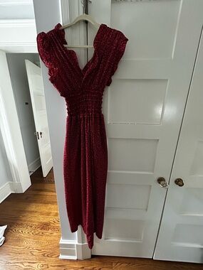 Max Studio Wine Red Ruffled-Sleeve Midi Dress